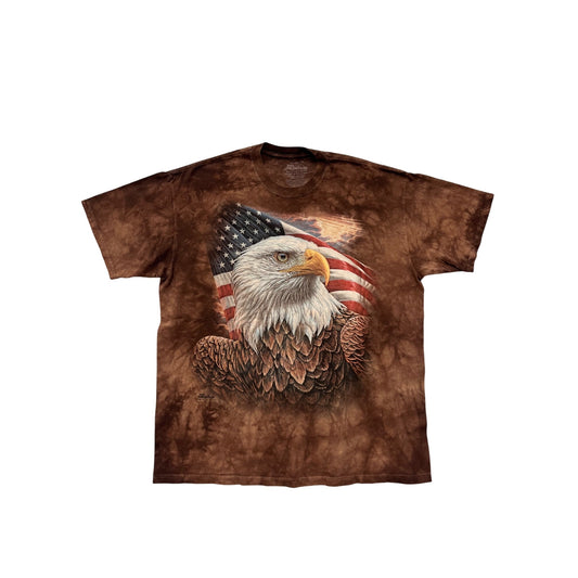 The Mountain Eagle & Flag Tie-Dye T-Shirt Cotton Brown Red White Blue #8310