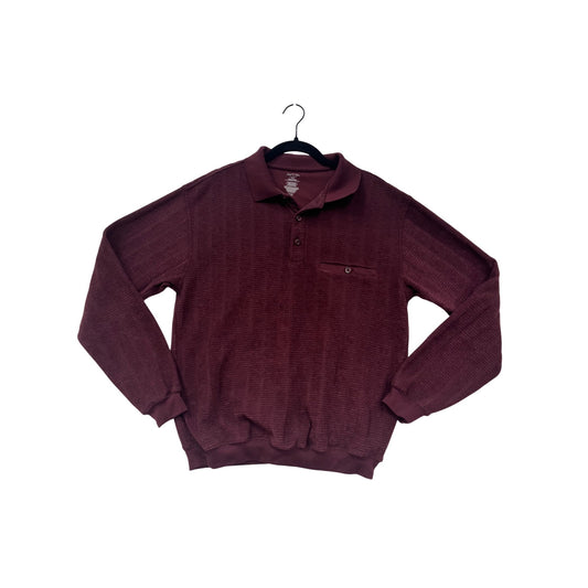 David Taylor Burgundy Textured Long Sleeve Polo Shirt M #6955