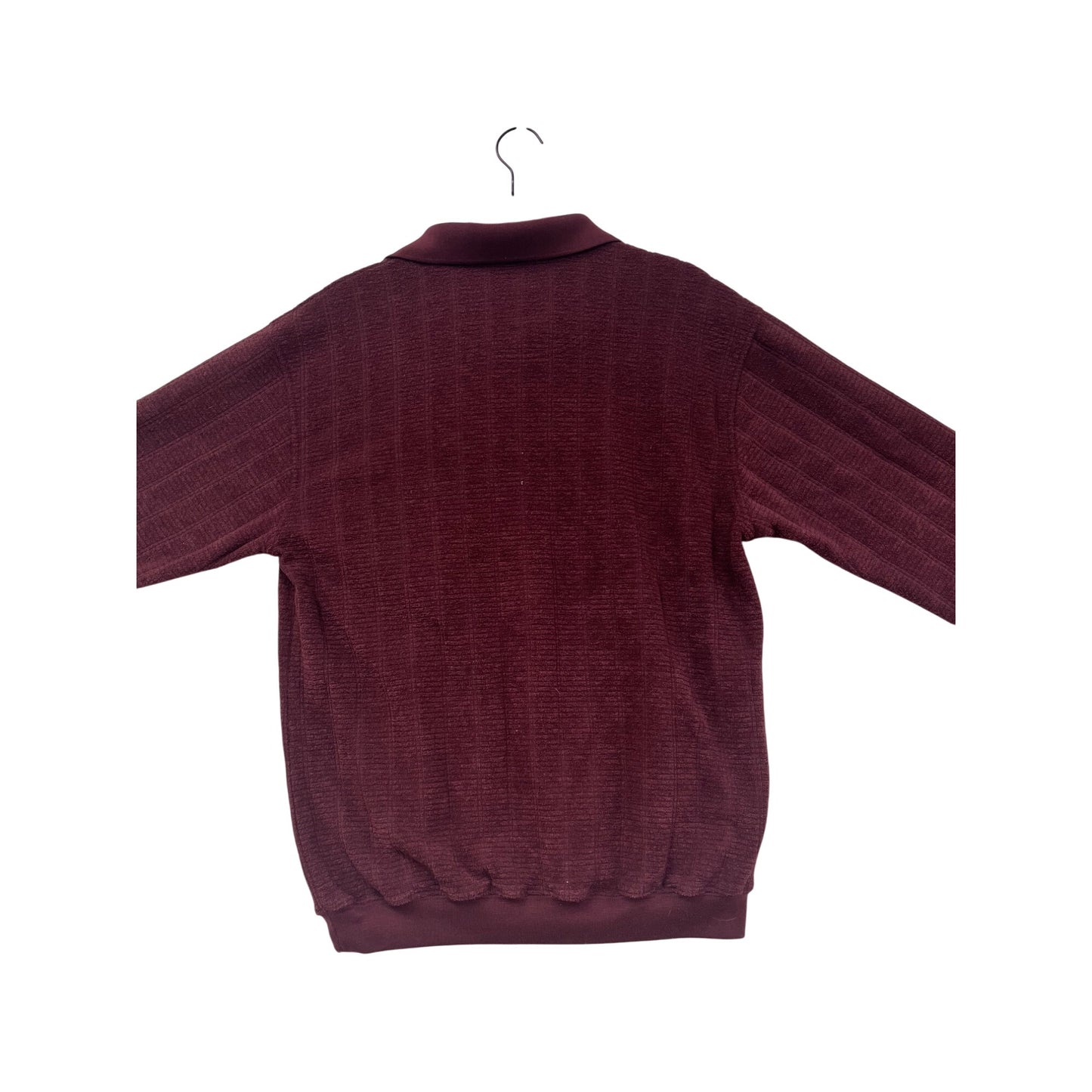 David Taylor Burgundy Textured Long Sleeve Polo Shirt M #6955