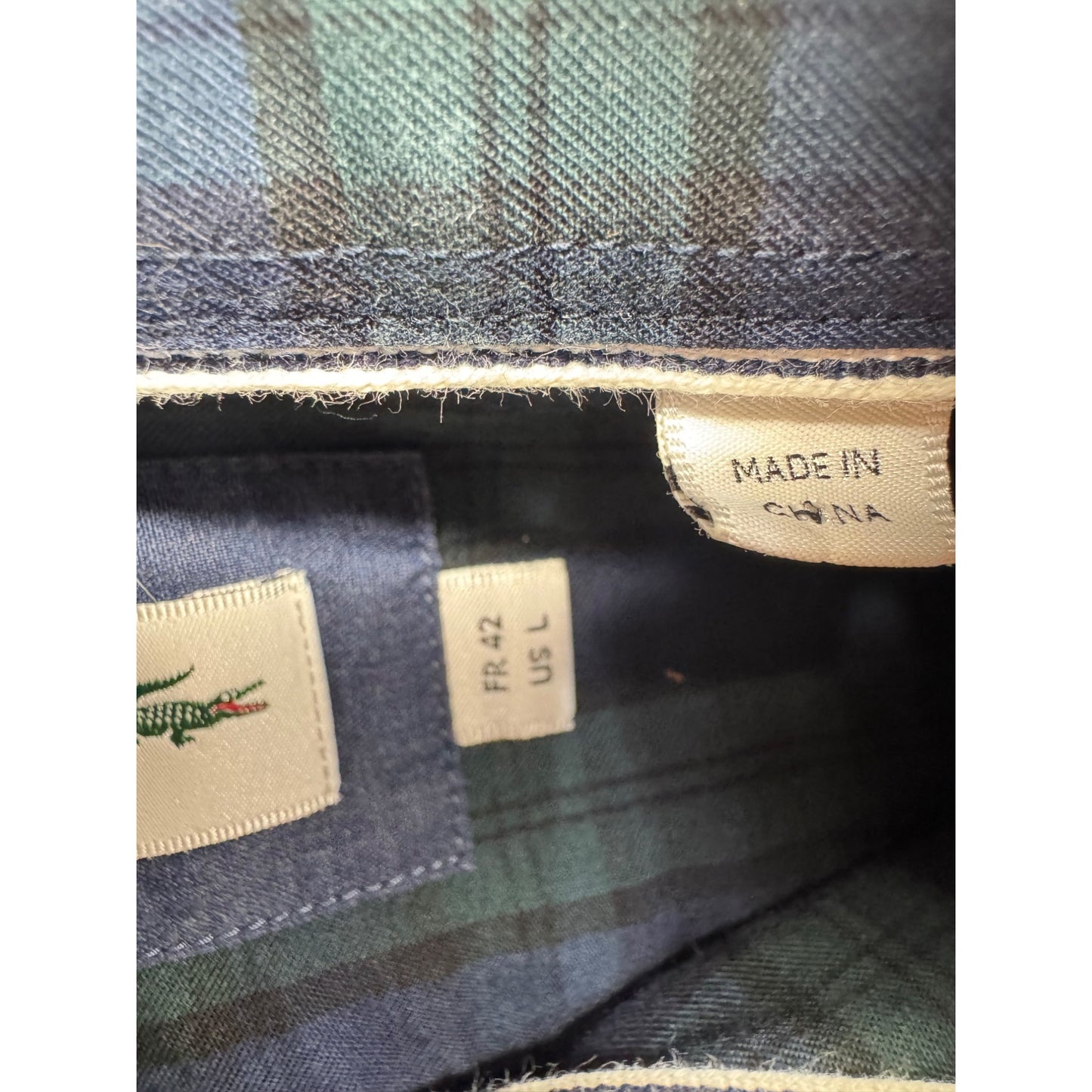 Lacoste Regular Fit Plaid Shirt L Long Sleeve Button Down 100% Cotton #9983