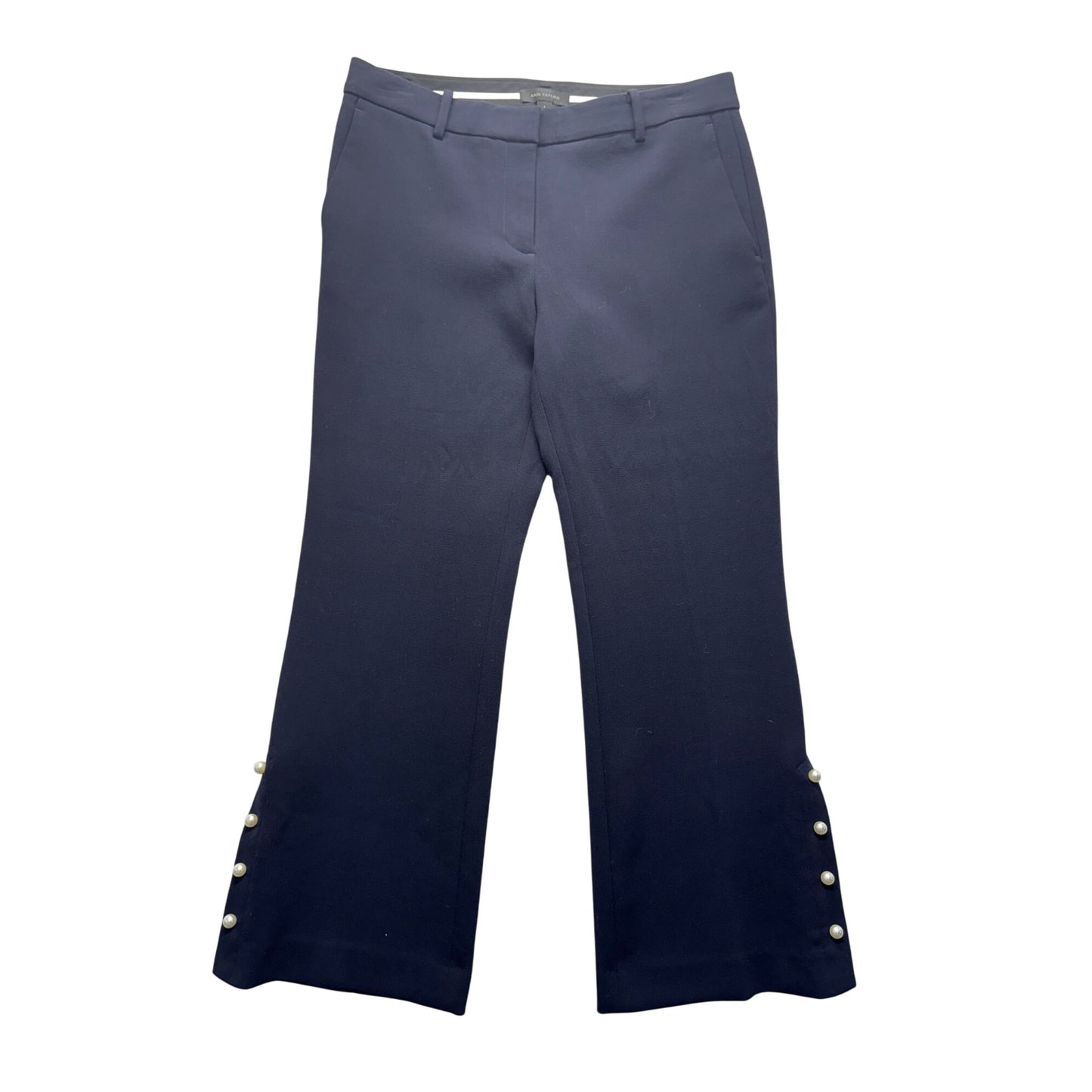 Ann Taylor Navy Wide-Leg Cropped Pants With Pearl Button Detail Size 6 #9277
