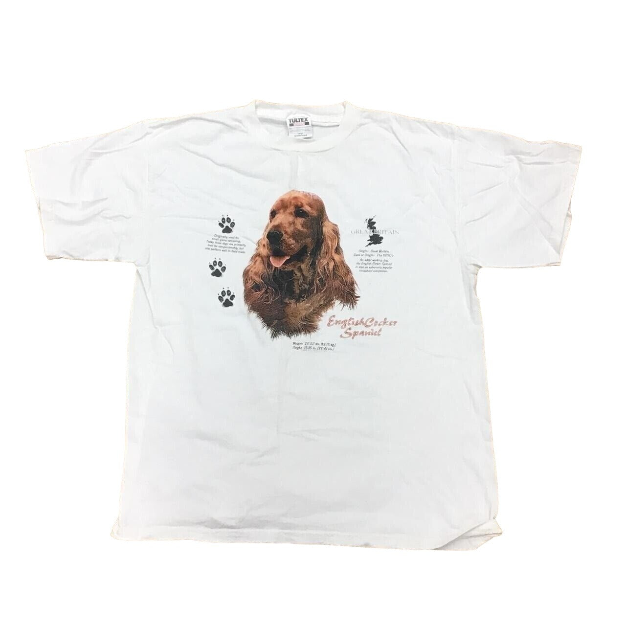 English Cocker Spaniel Graphic White T-Shirt L 100% Cotton Dog Breed Design #935