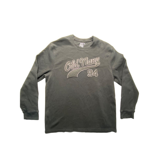 Old Navy Mens Long Sleeve Graphic Waffle Knit Shirt XXL Cotton/Polyester Black #7092