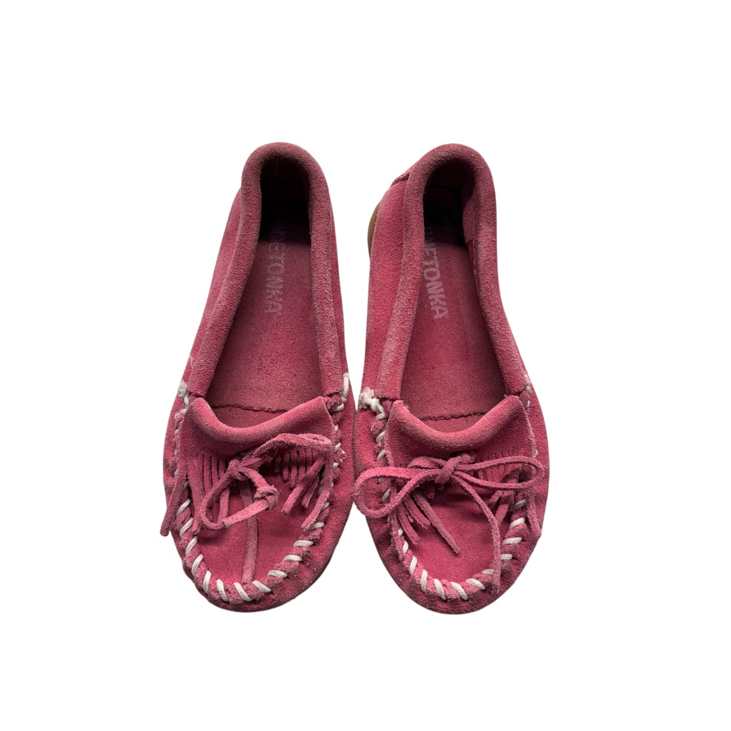 Minnetonka Womens Pink Suede Moccasins With Rubber Sole #359B