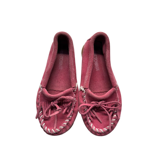 Minnetonka Womens Pink Suede Moccasins With Rubber Sole #359B
