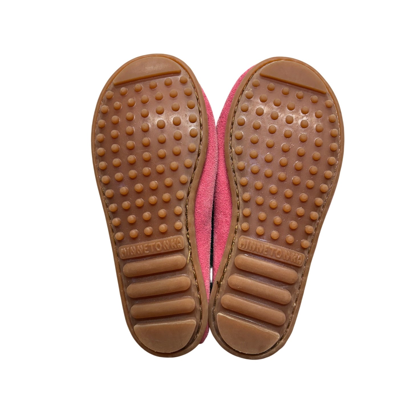 Minnetonka Womens Pink Suede Moccasins With Rubber Sole #359B