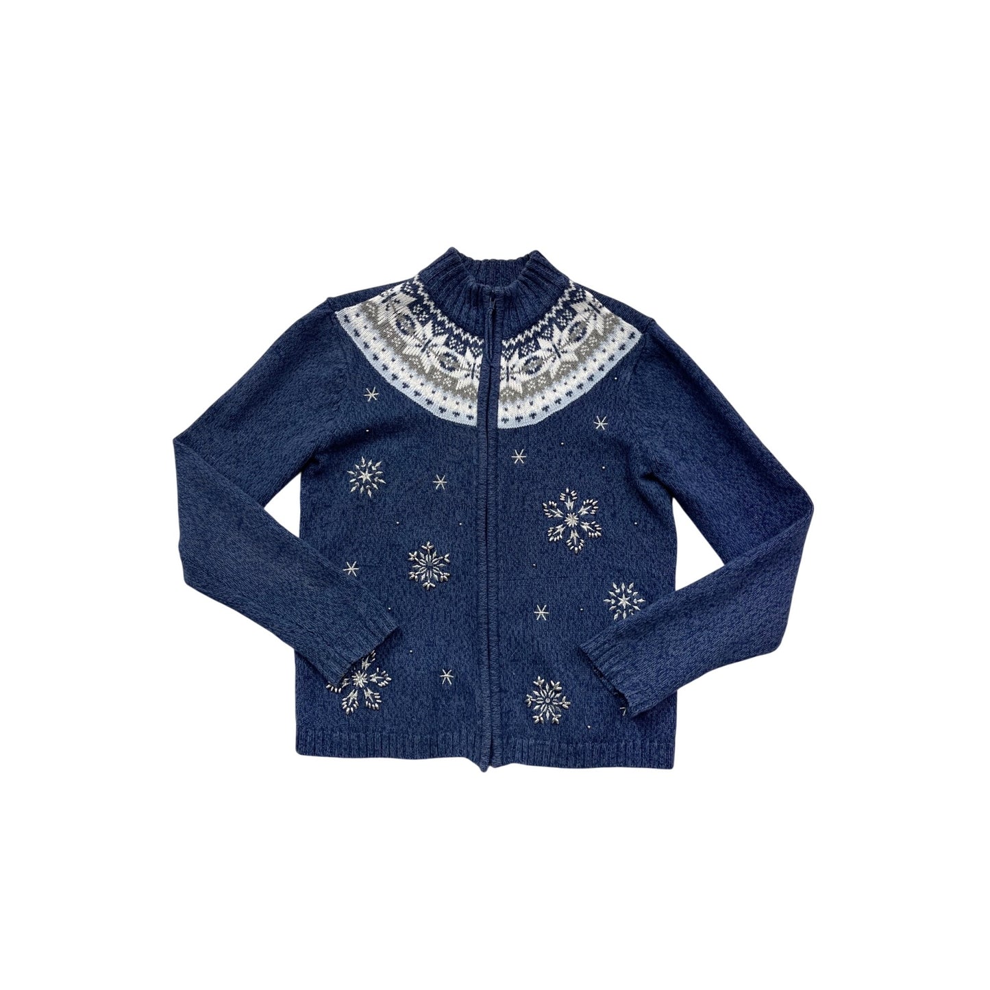 Fieldgear Blue Knit Snowflake Sweater S Full Zip #109C