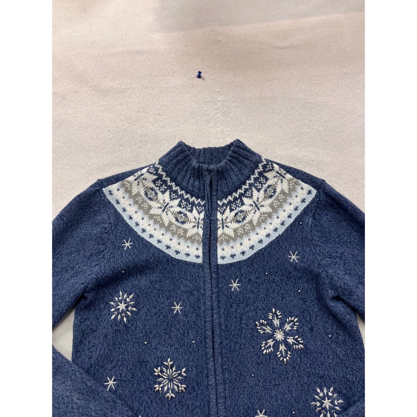 Fieldgear Blue Knit Snowflake Sweater S Full Zip #109C