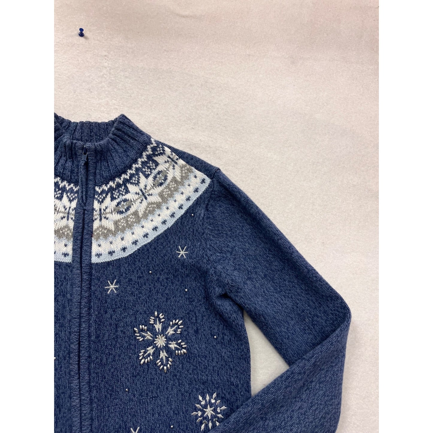 Fieldgear Blue Knit Snowflake Sweater S Full Zip #109C