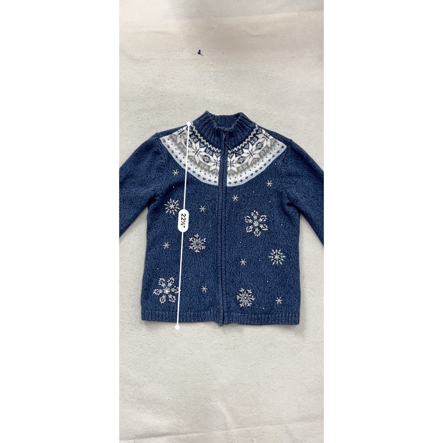 Fieldgear Blue Knit Snowflake Sweater S Full Zip #109C