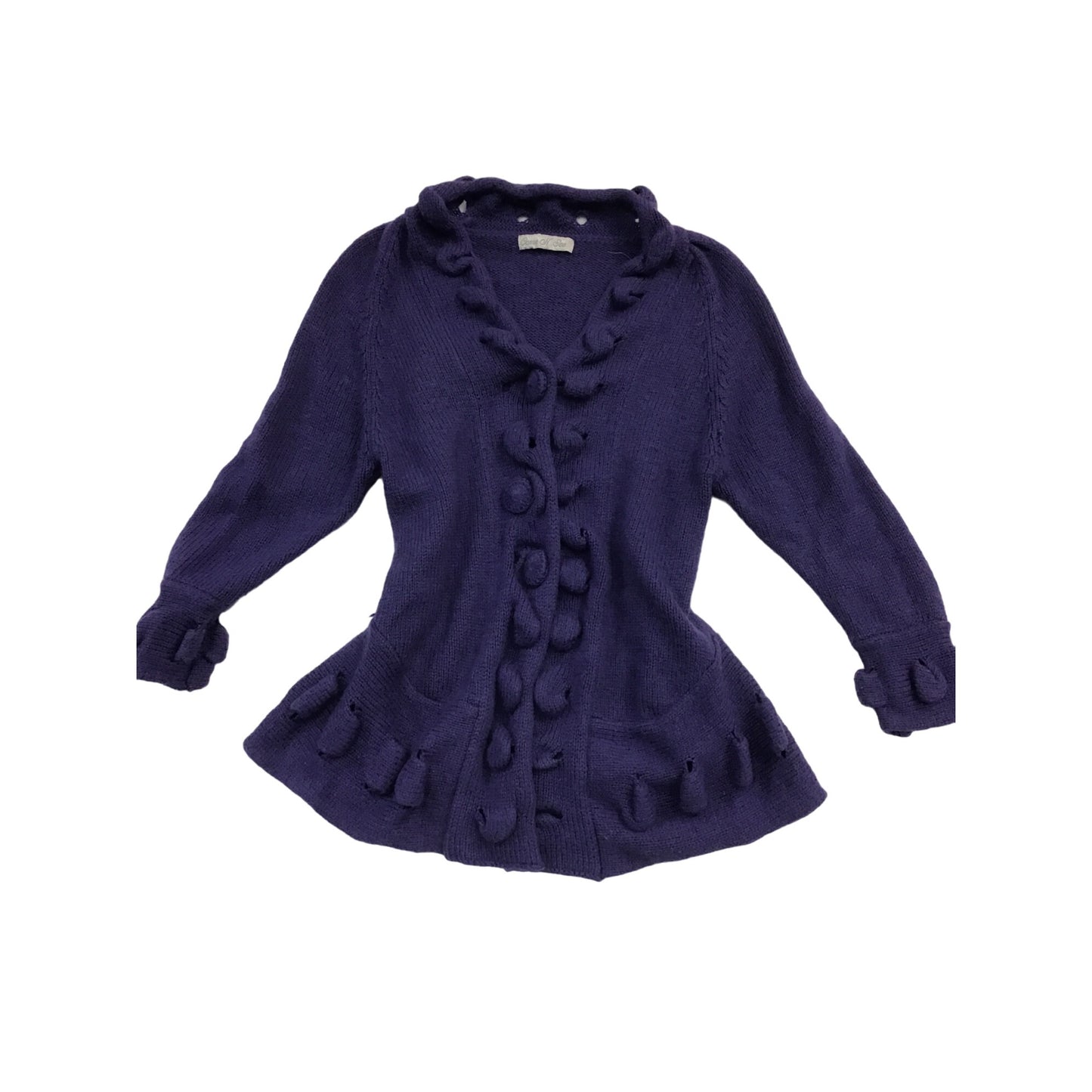 Vintage Come N See Purple Knit Cardigan Sweater With Decorative Accents #211