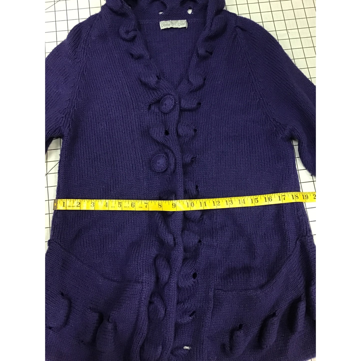 Vintage Come N See Purple Knit Cardigan Sweater With Decorative Accents #211