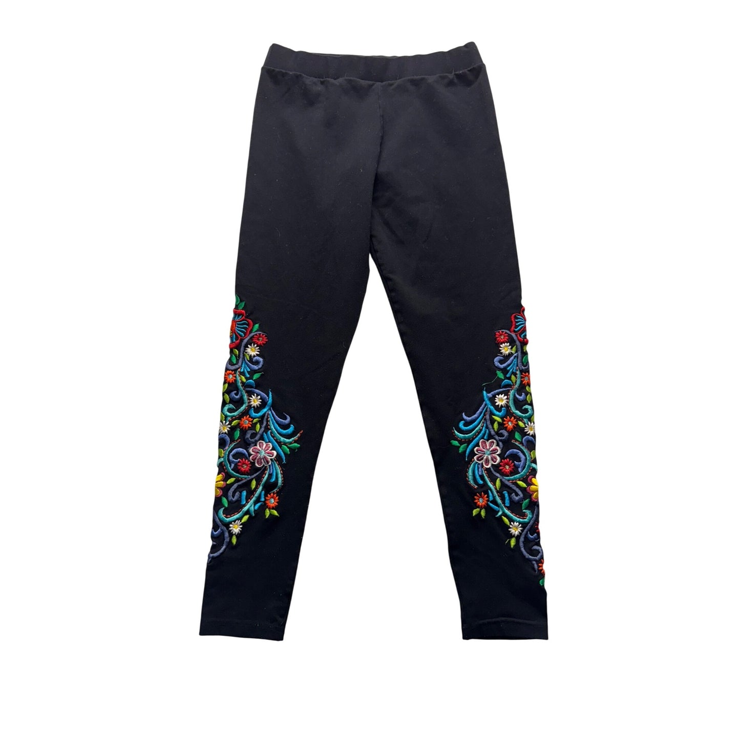 Brazilrox Black Embroidered Floral Leggings Size Z #9082