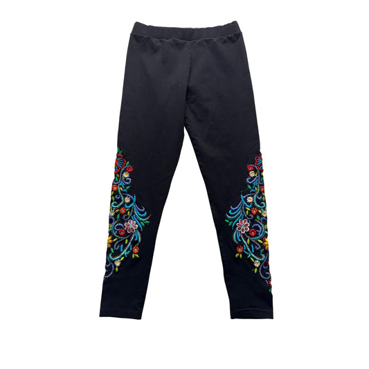 Brazilrox Black Embroidered Floral Leggings Size Z #9082