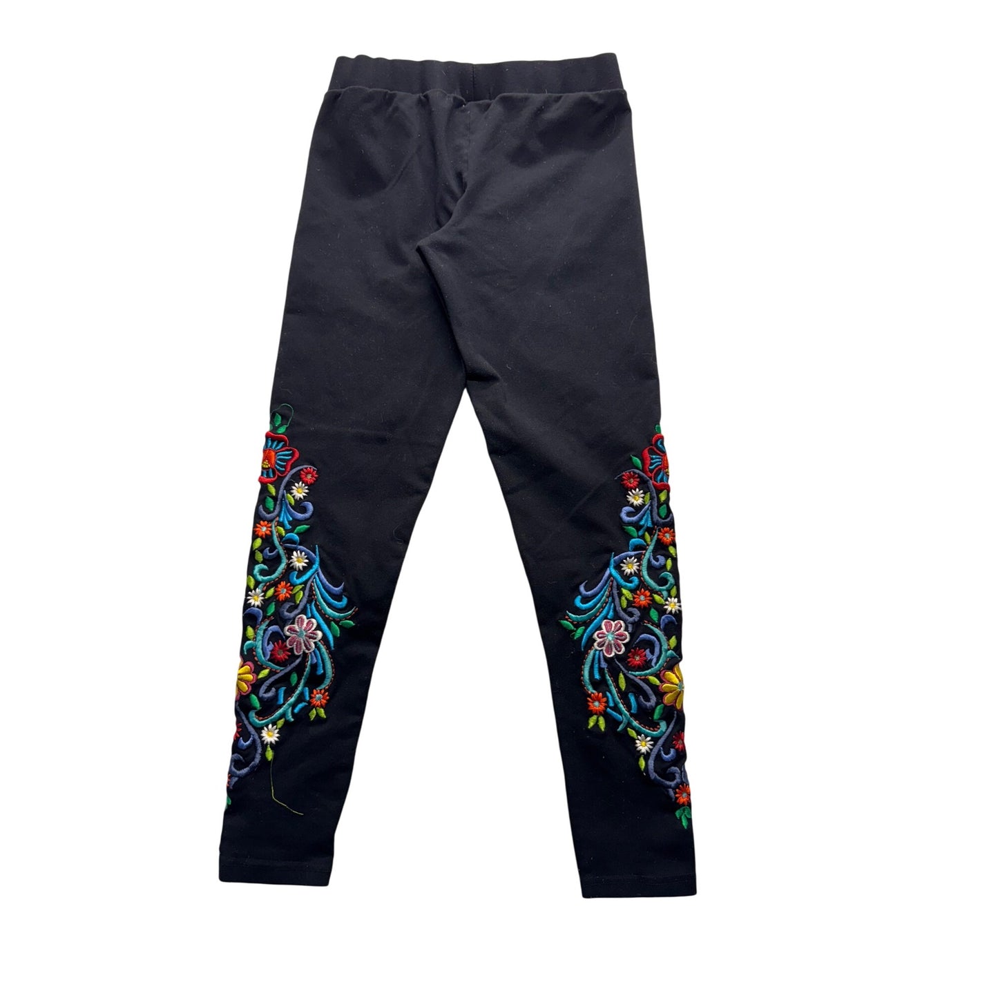 Brazilrox Black Embroidered Floral Leggings Size Z #9082