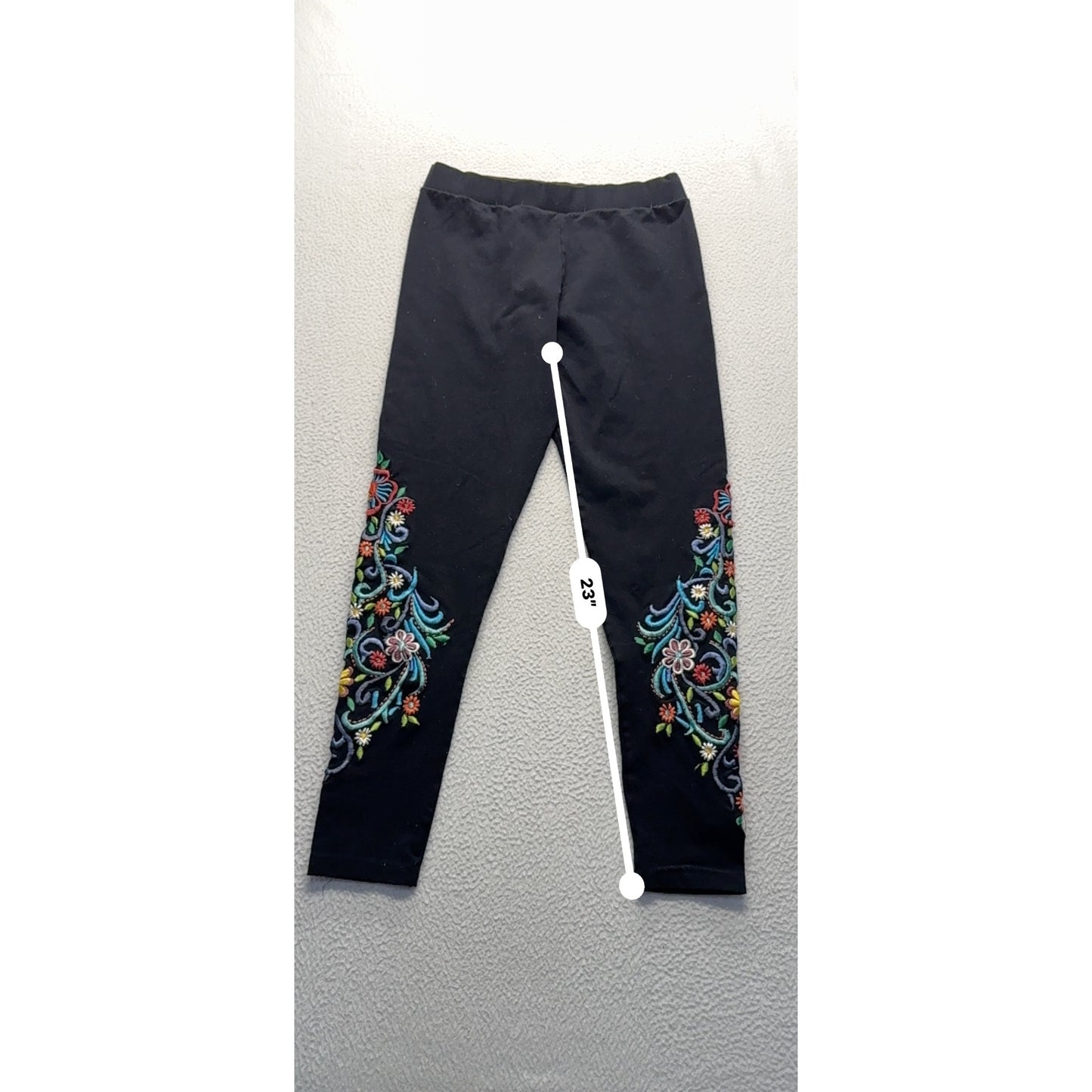 Brazilrox Black Embroidered Floral Leggings Size Z #9082