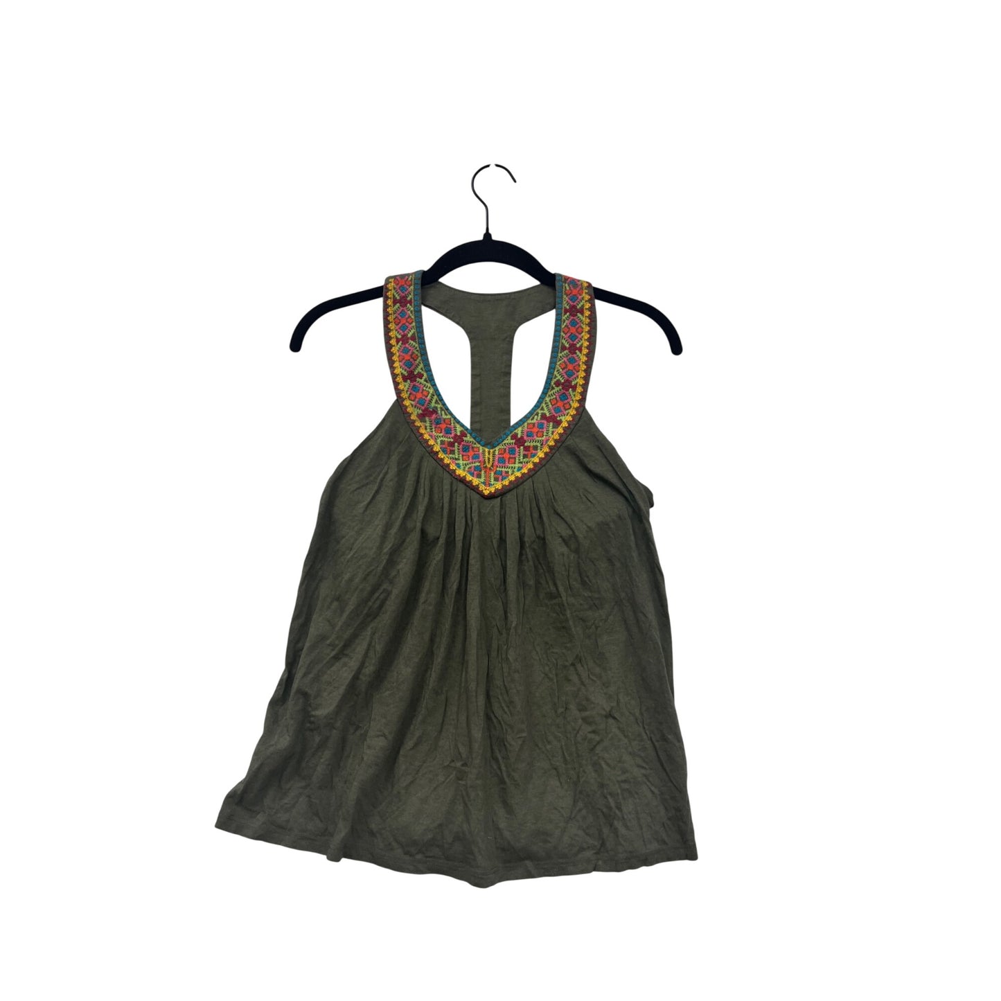 Olive Green Embroidered Racerback Tank Top By Bra Tops Medium #8626