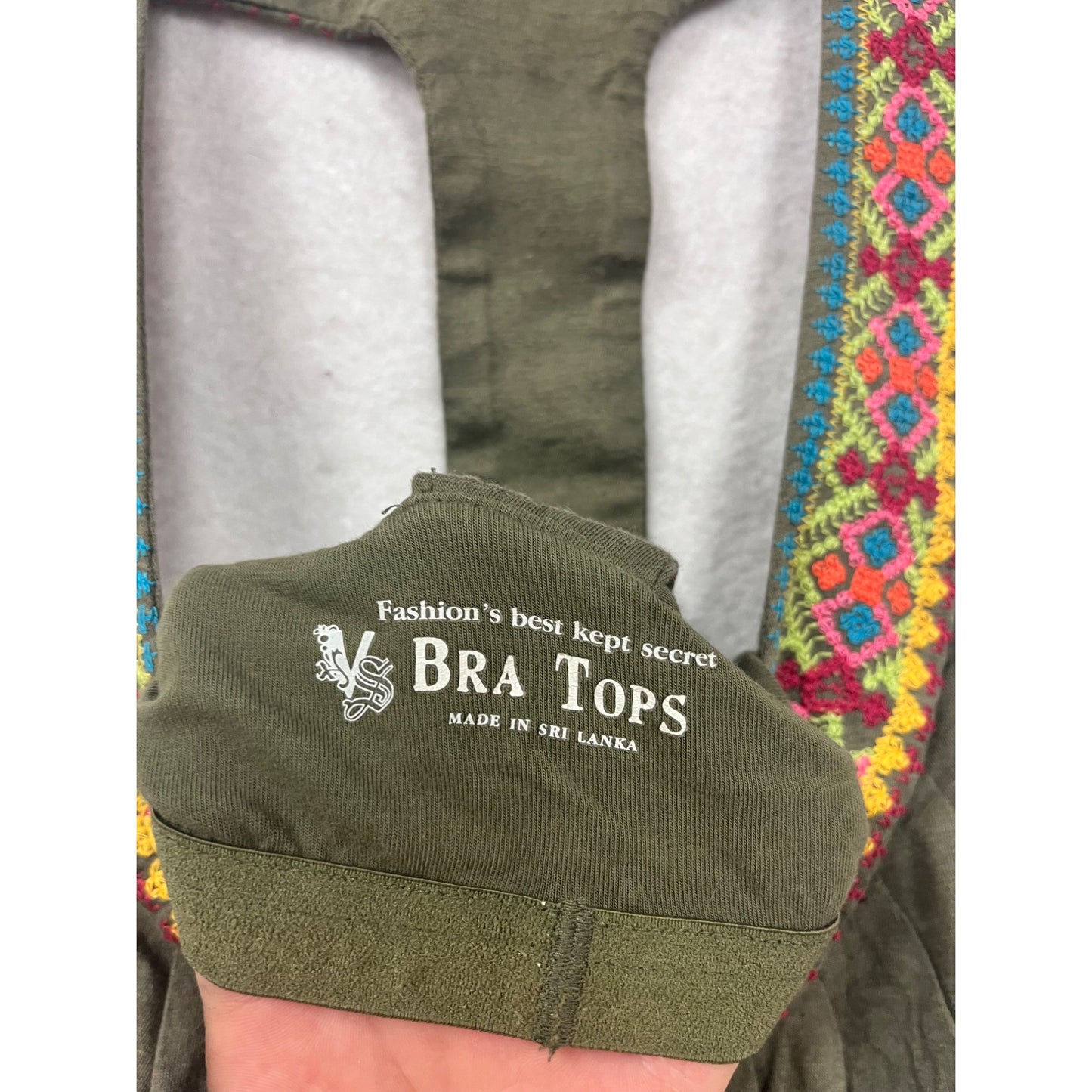 Olive Green Embroidered Racerback Tank Top By Bra Tops Medium #8626