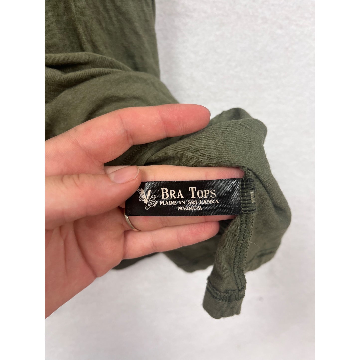 Olive Green Embroidered Racerback Tank Top By Bra Tops Medium #8626