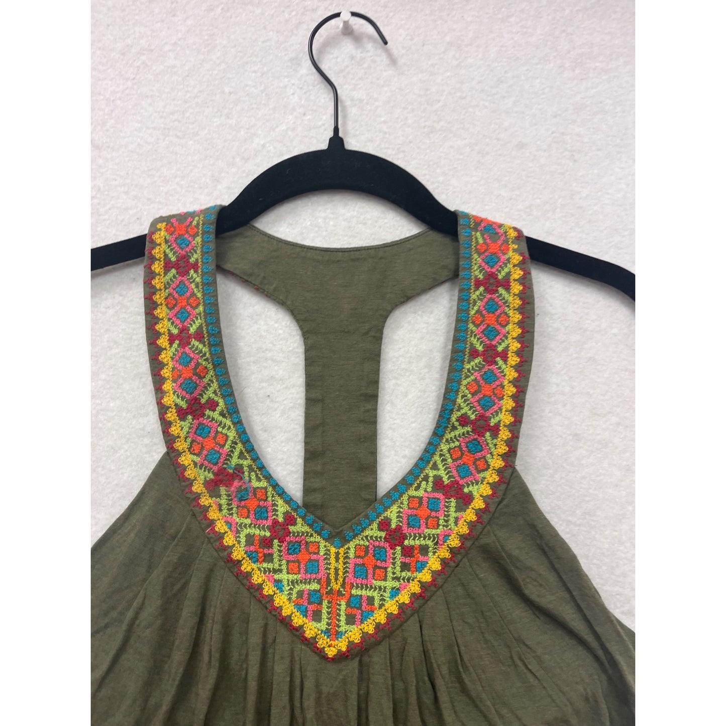 Olive Green Embroidered Racerback Tank Top By Bra Tops Medium #8626