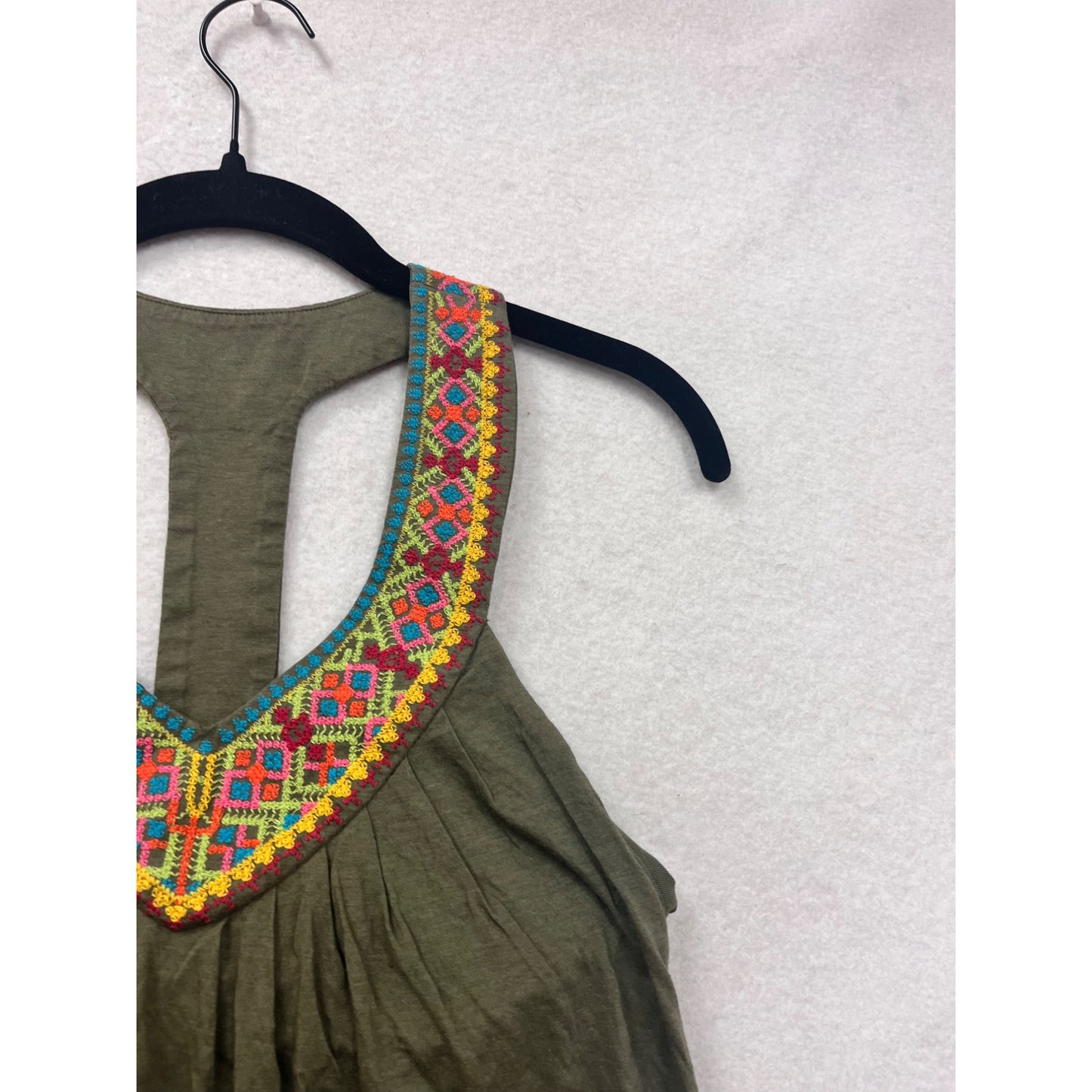 Olive Green Embroidered Racerback Tank Top By Bra Tops Medium #8626