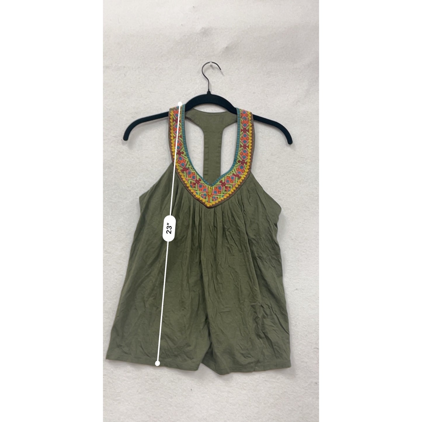 Olive Green Embroidered Racerback Tank Top By Bra Tops Medium #8626
