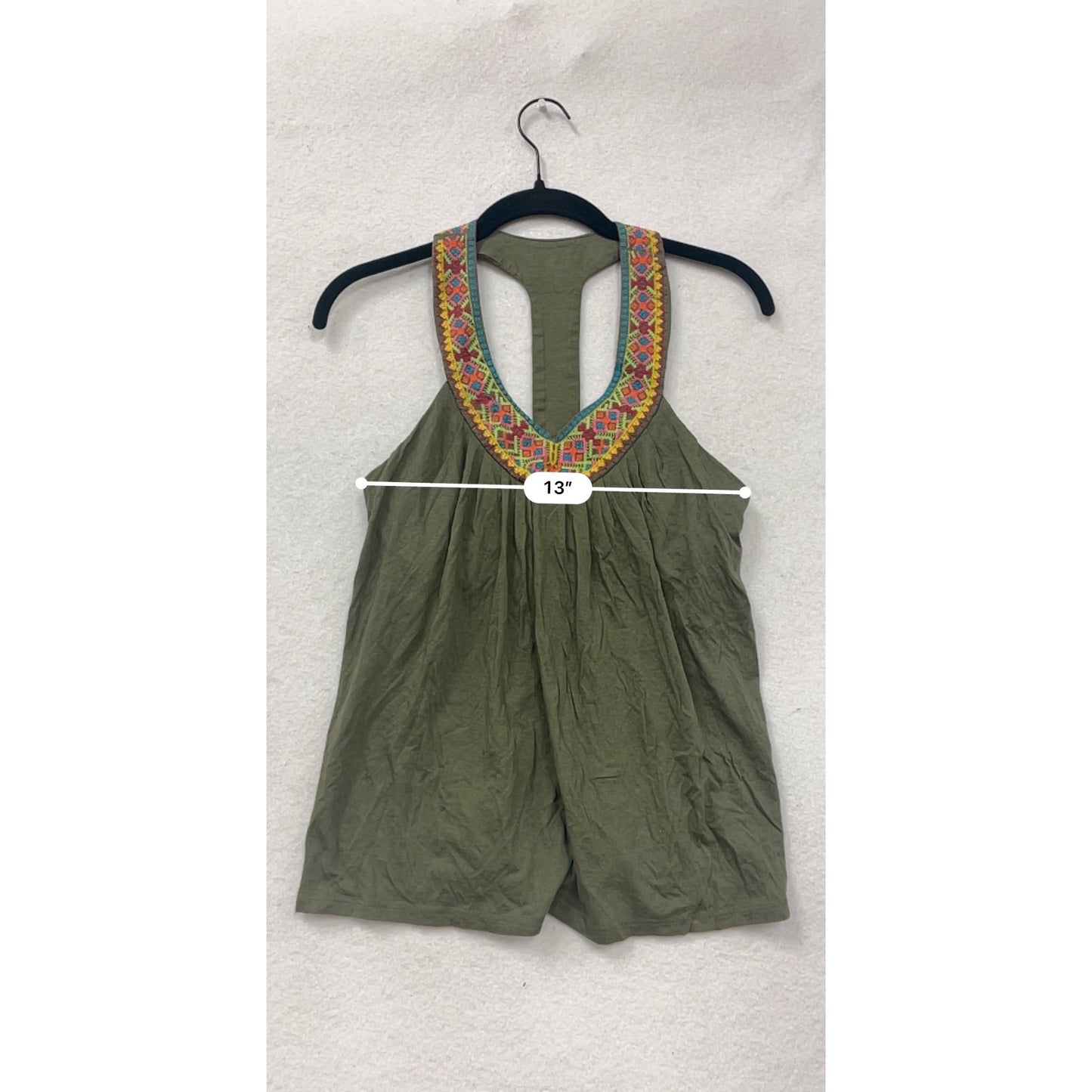 Olive Green Embroidered Racerback Tank Top By Bra Tops Medium #8626