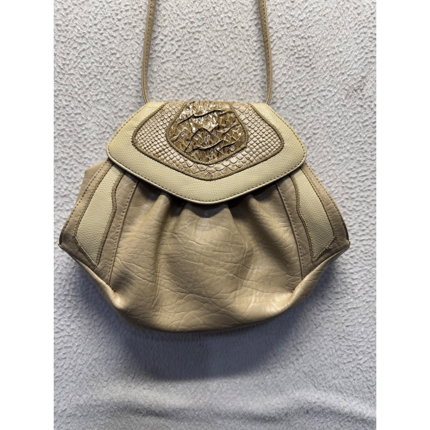 Vintage Sylvia Faux Leather Shoulder Bag With Snake Embossed Flap #9394