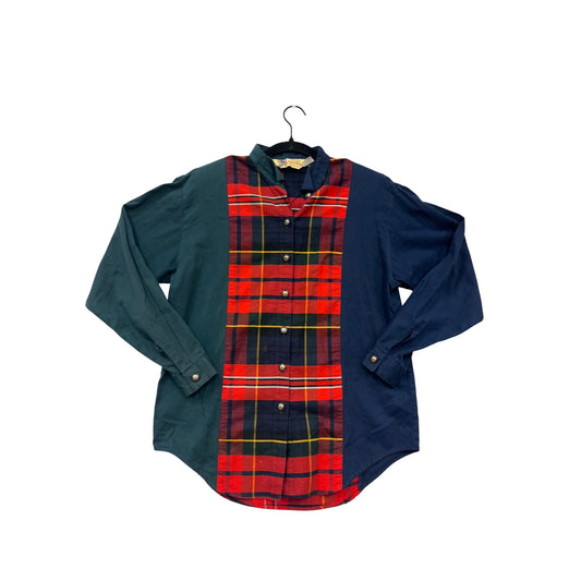 Vintage P.S. Rhinestones Womens Plaid & Solid Button-Up Shirt #28A