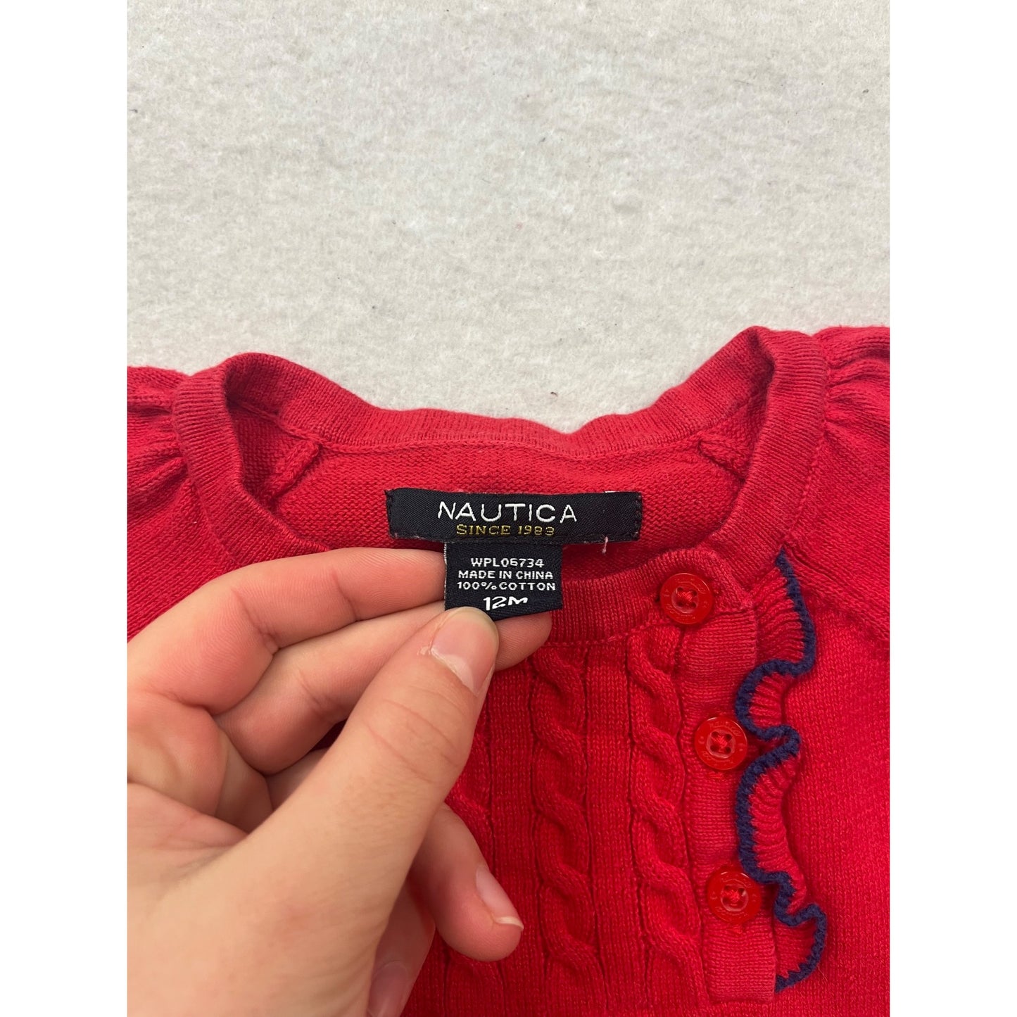 Nautica Red Knit Dress W/ Anchor Pattern & Button Detail 12M #140C