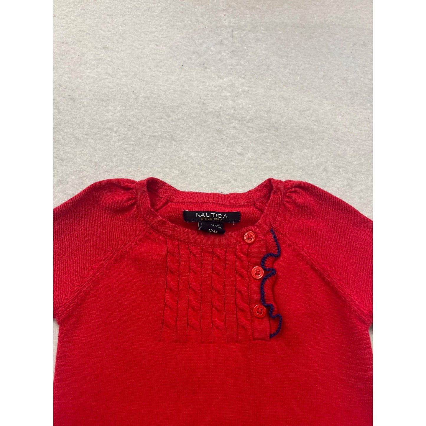 Nautica Red Knit Dress W/ Anchor Pattern & Button Detail 12M #140C