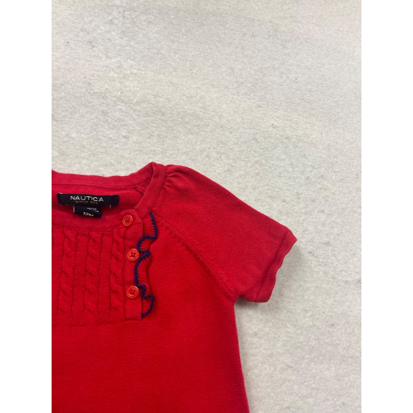 Nautica Red Knit Dress W/ Anchor Pattern & Button Detail 12M #140C