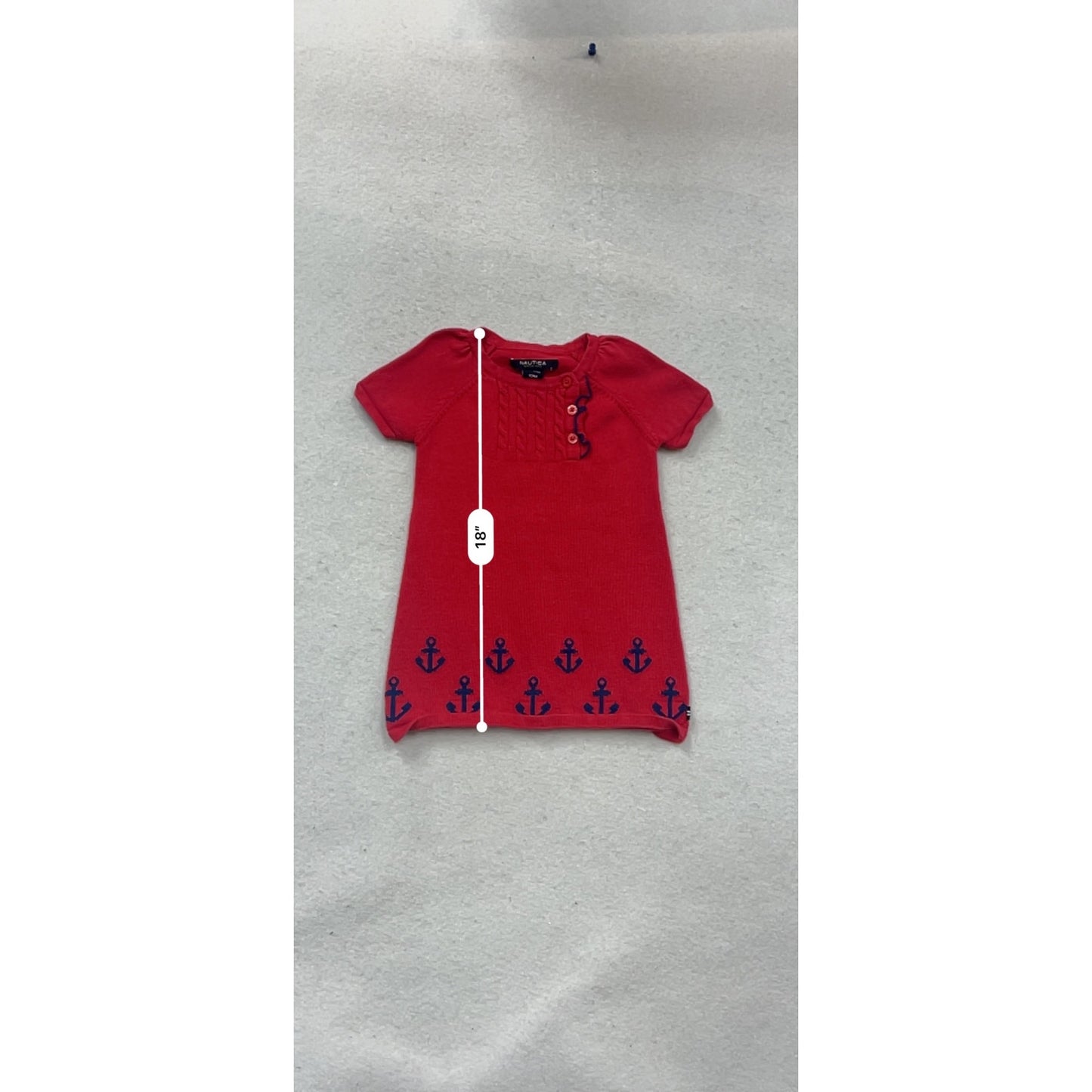 Nautica Red Knit Dress W/ Anchor Pattern & Button Detail 12M #140C