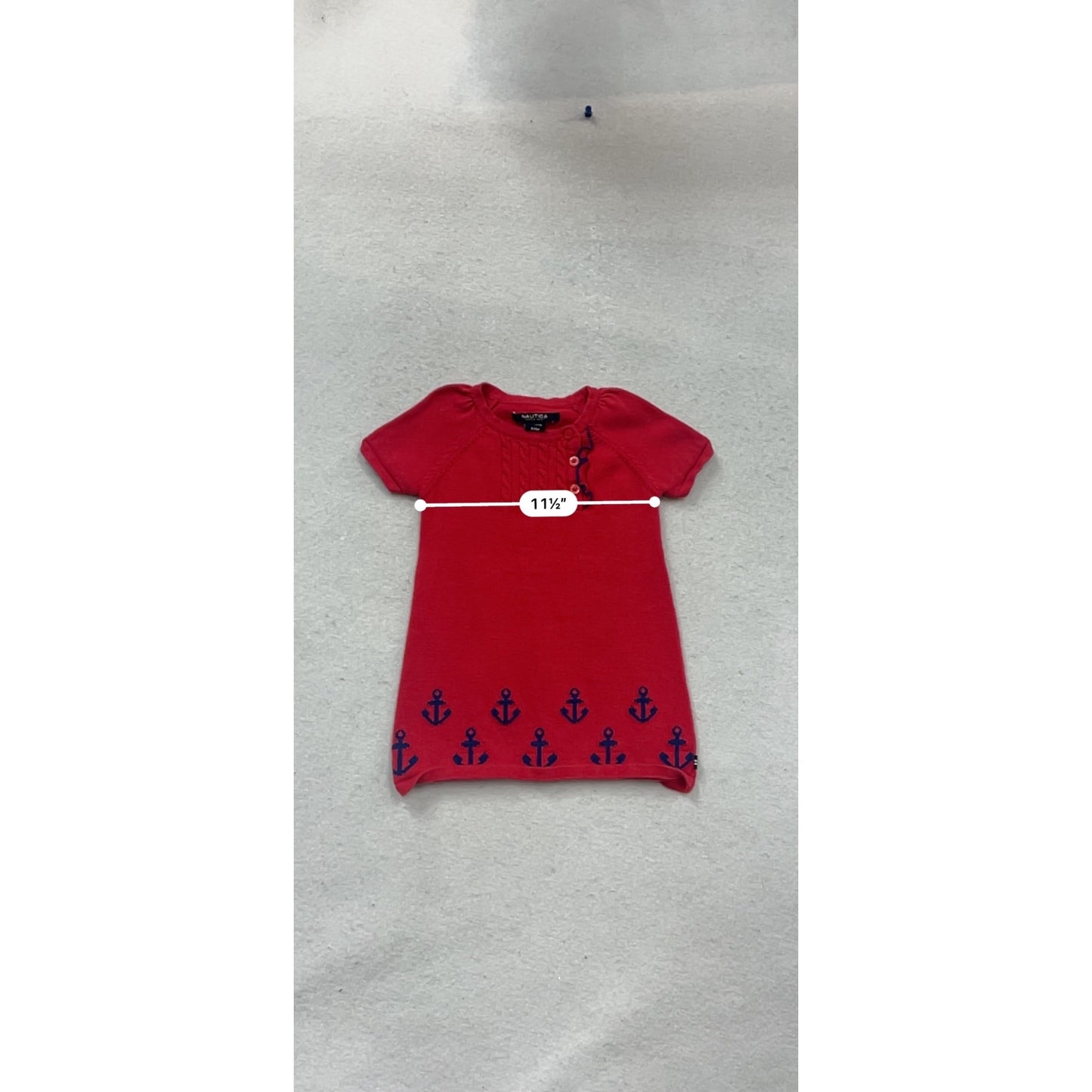 Nautica Red Knit Dress W/ Anchor Pattern & Button Detail 12M #140C