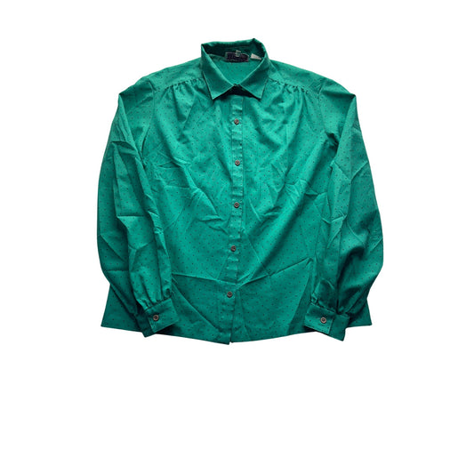 Vintage Lady Manhattan Green Polka Dot Blouse Size 16 Long Sleeve #7976