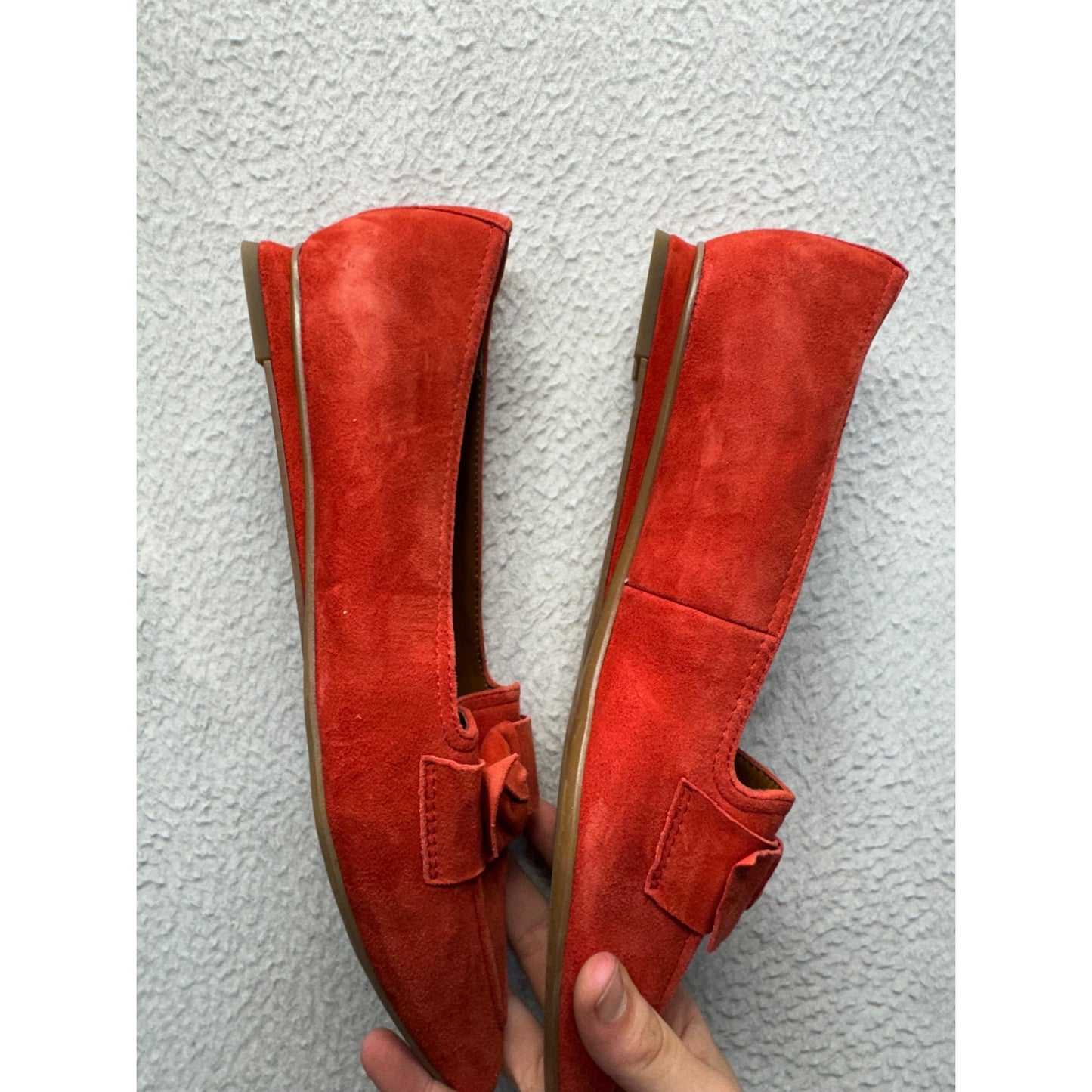 Franco Sarto Red Suede Bow Pointed Toe Loafers Flat Shoes Size 7.5 #9403