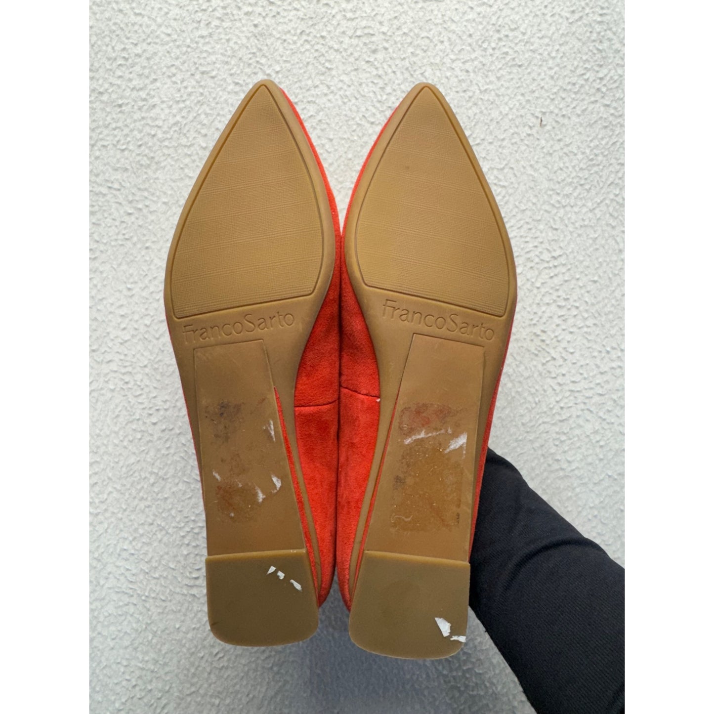 Franco Sarto Red Suede Bow Pointed Toe Loafers Flat Shoes Size 7.5 #9403