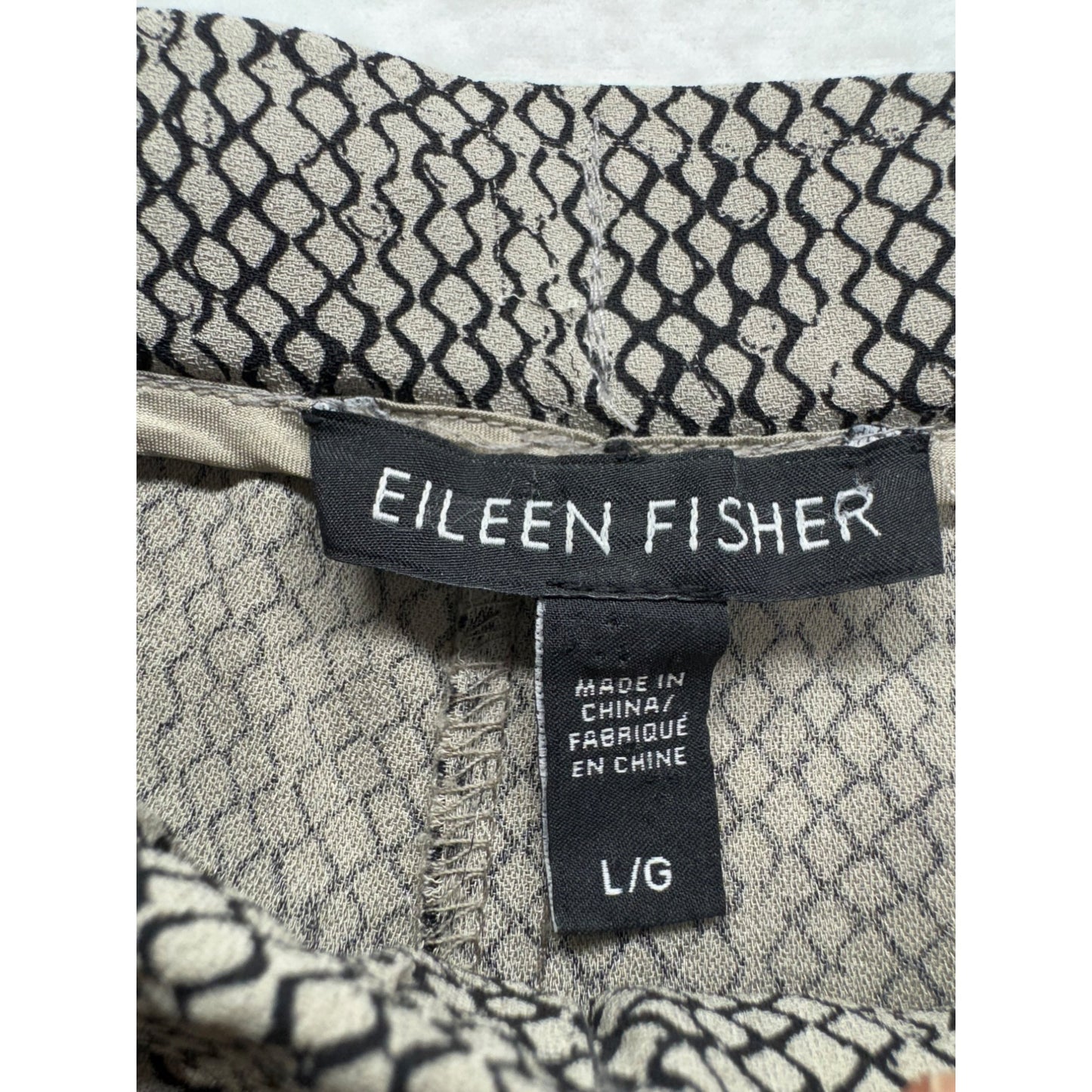 Eileen Fisher Black & Gray Silk Cropped Pants Large L Textured Pattern #9281