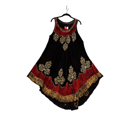 Sleeveless Black & Red Embroidered Dress #412A