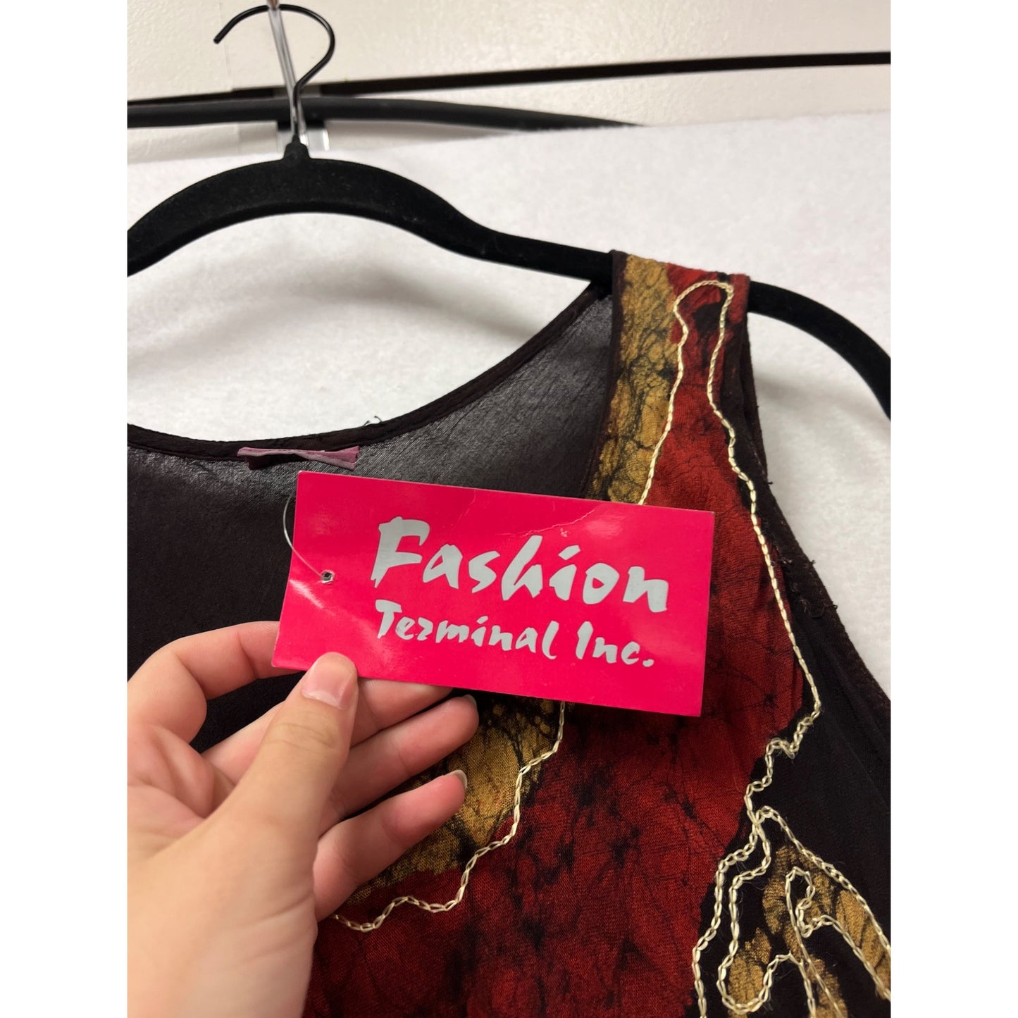 Sleeveless Black & Red Embroidered Dress #412A