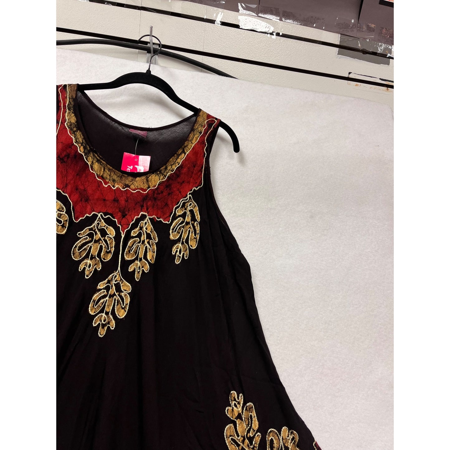 Sleeveless Black & Red Embroidered Dress #412A