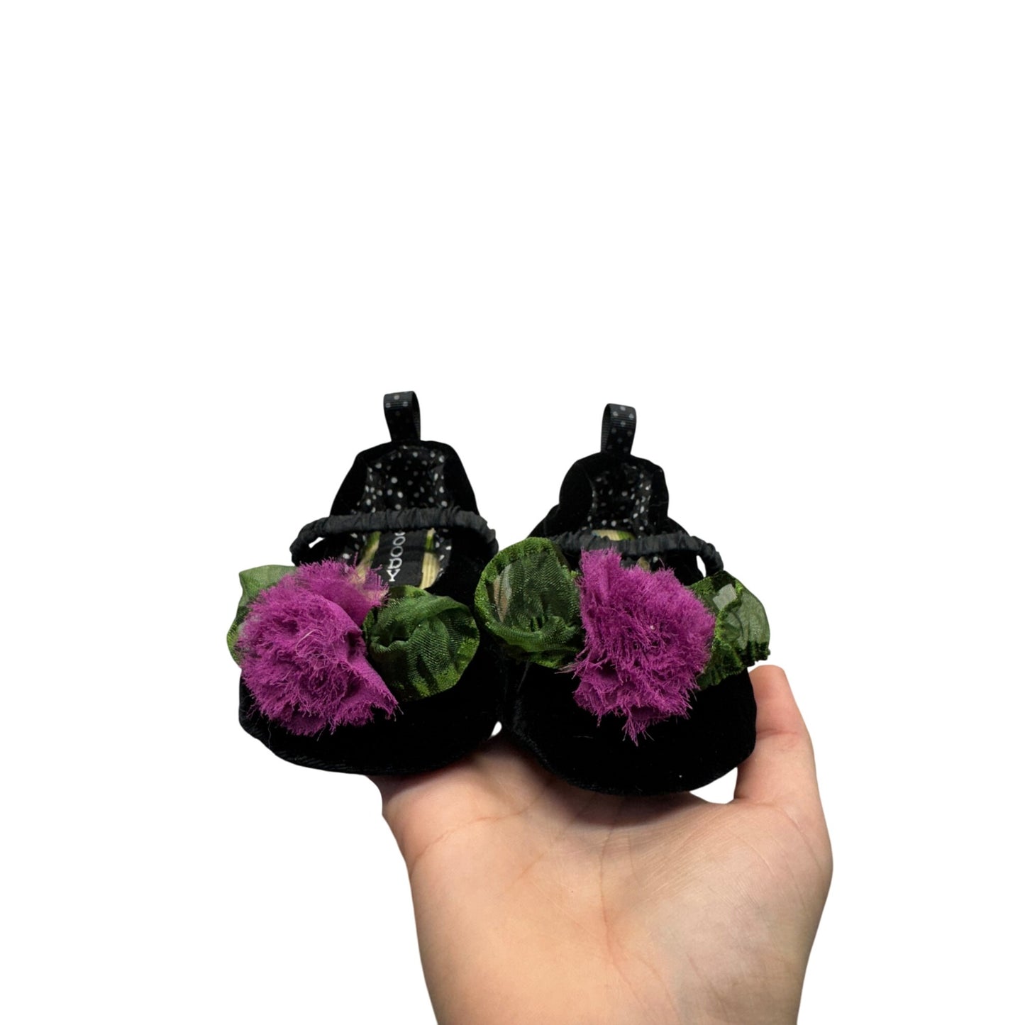 Goody Goody Black Velvet Baby Shoes Soft Sole Mary Jane Style For Infants #9686