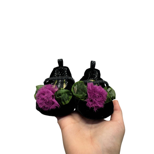 Goody Goody Black Velvet Baby Shoes Soft Sole Mary Jane Style For Infants #9686