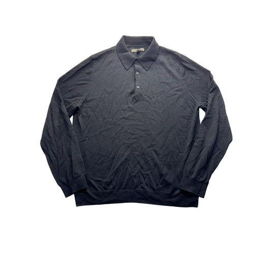 Nordstrom Mens Black Long-Sleeve Polo Shirt L 100% Extra Fine Merino Wool #7842