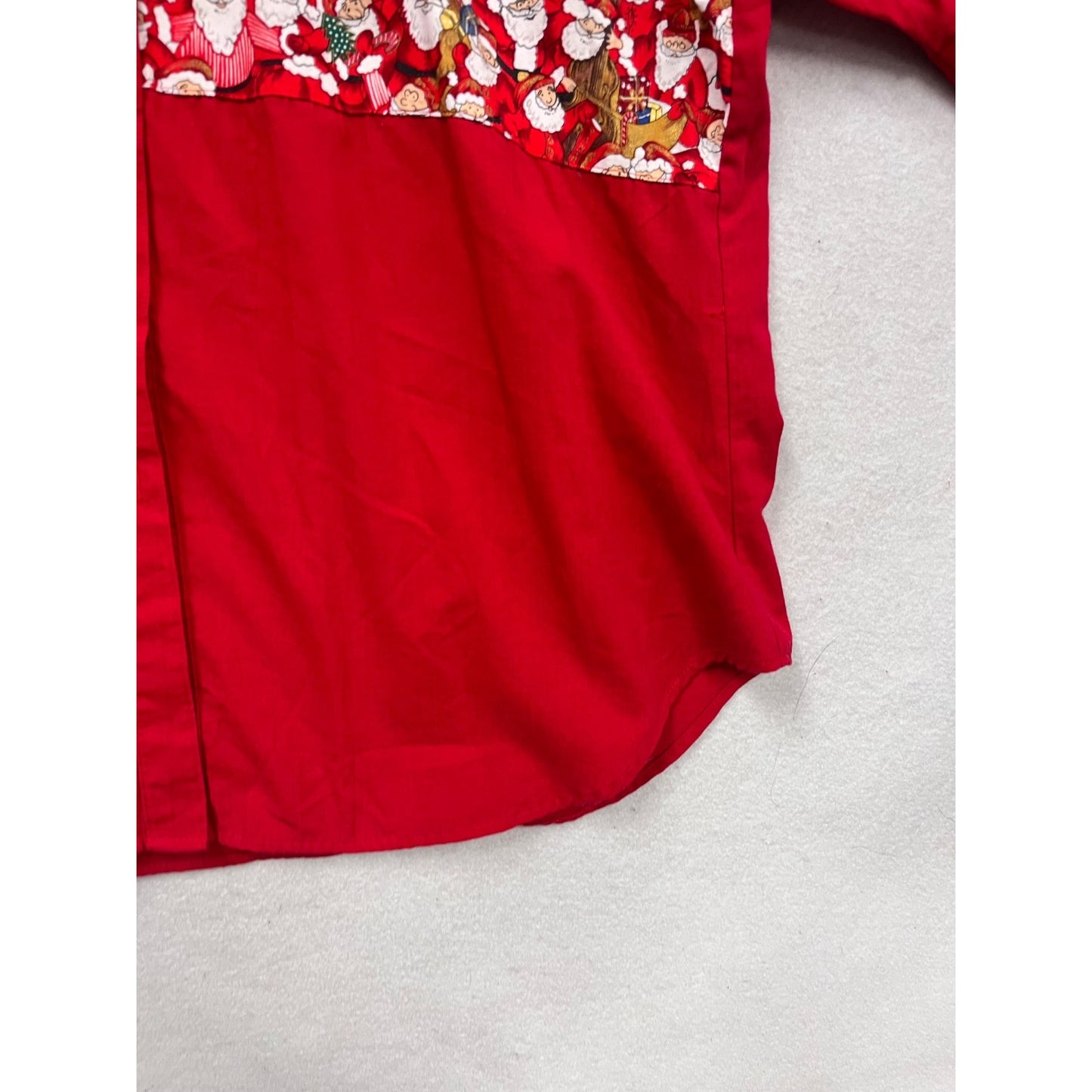 Vintage Tapestry Red Santa Print Button-Up Shirt Short Sleeve XL #105C
