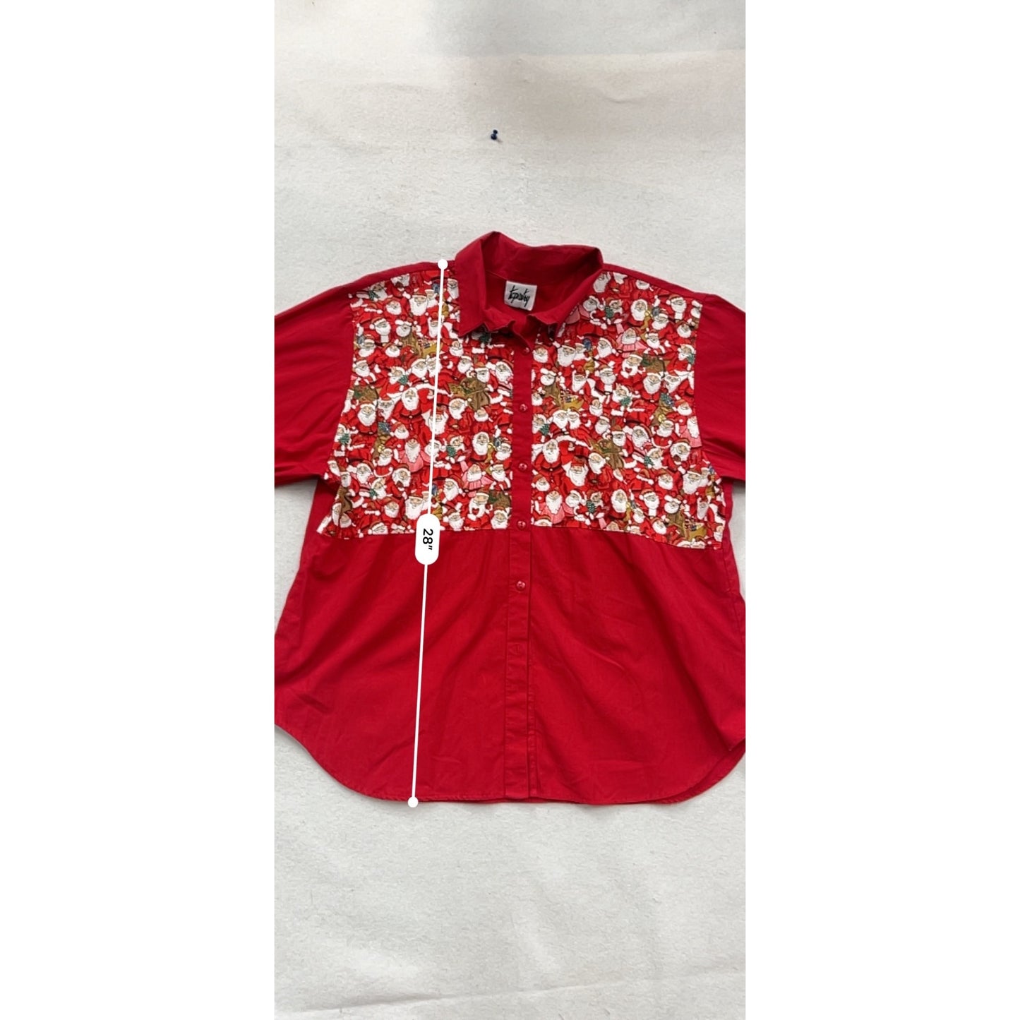Vintage Tapestry Red Santa Print Button-Up Shirt Short Sleeve XL #105C
