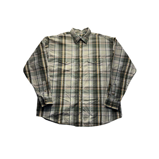 Panhandle Slim Long Sleeve Plaid Shirt X-Large Green & Brown Cotton #7983
