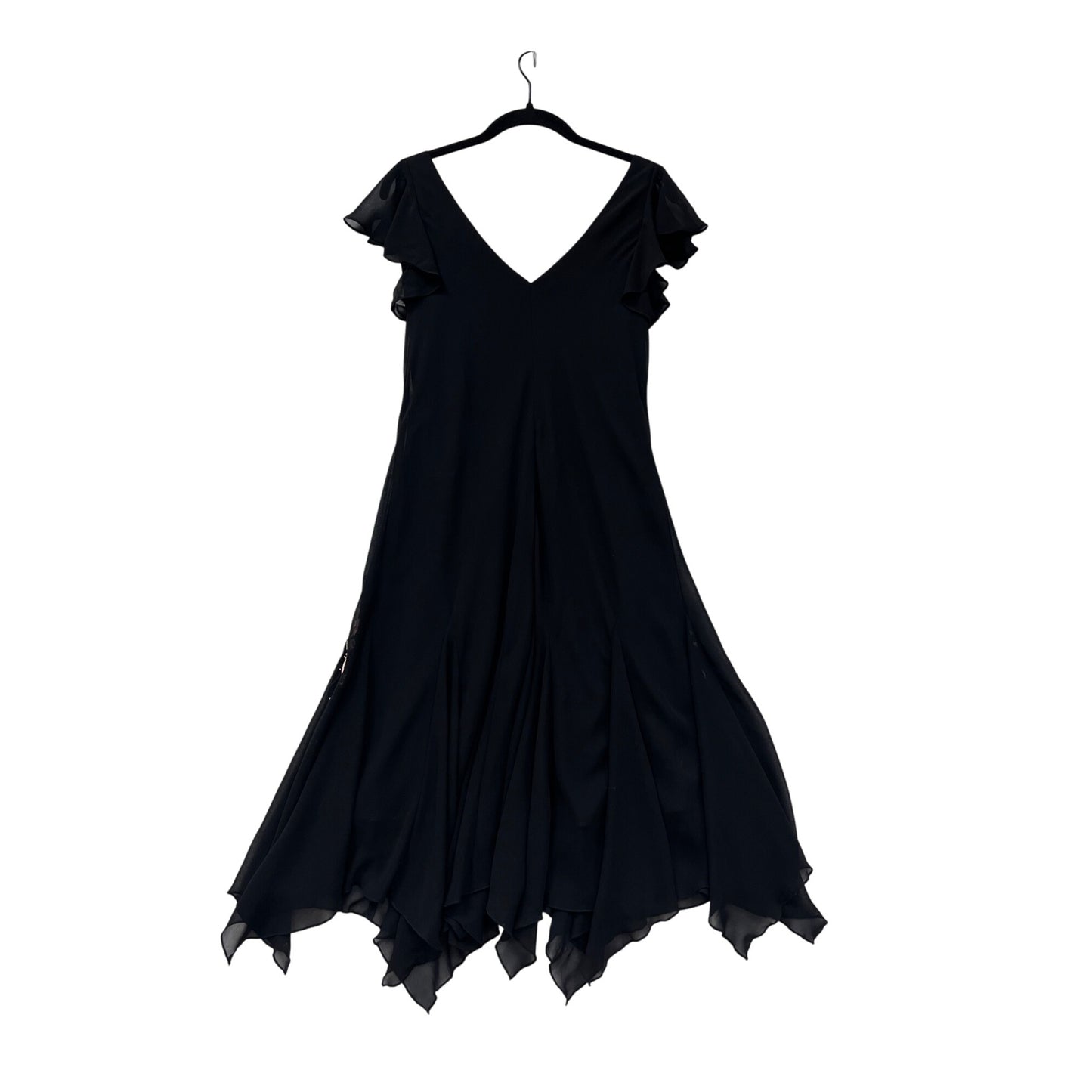 Black Chiffon Handkerchief Hem Dress With Pink Embroidery & Beading By S.L. Fashions Petite M/L #8919