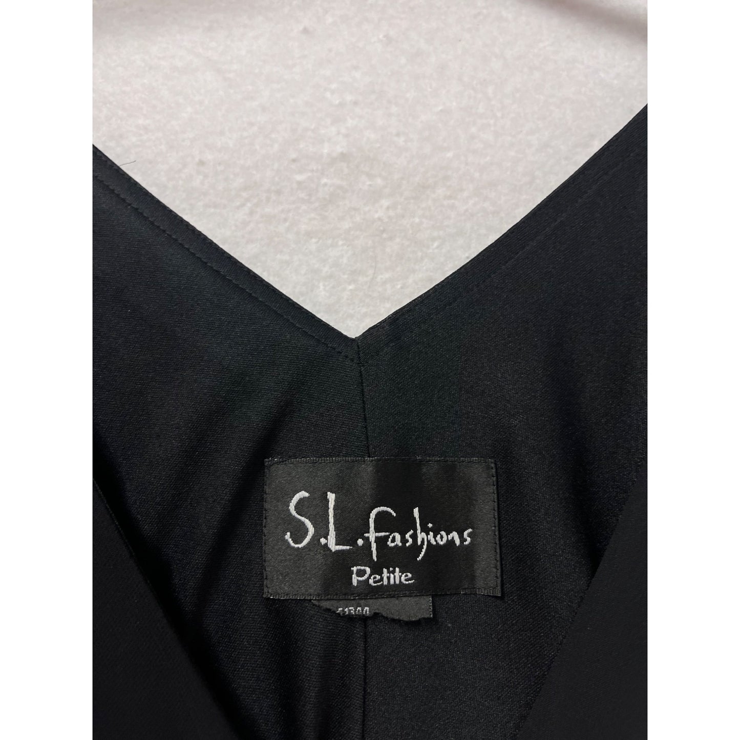 Black Chiffon Handkerchief Hem Dress With Pink Embroidery & Beading By S.L. Fashions Petite M/L #8919