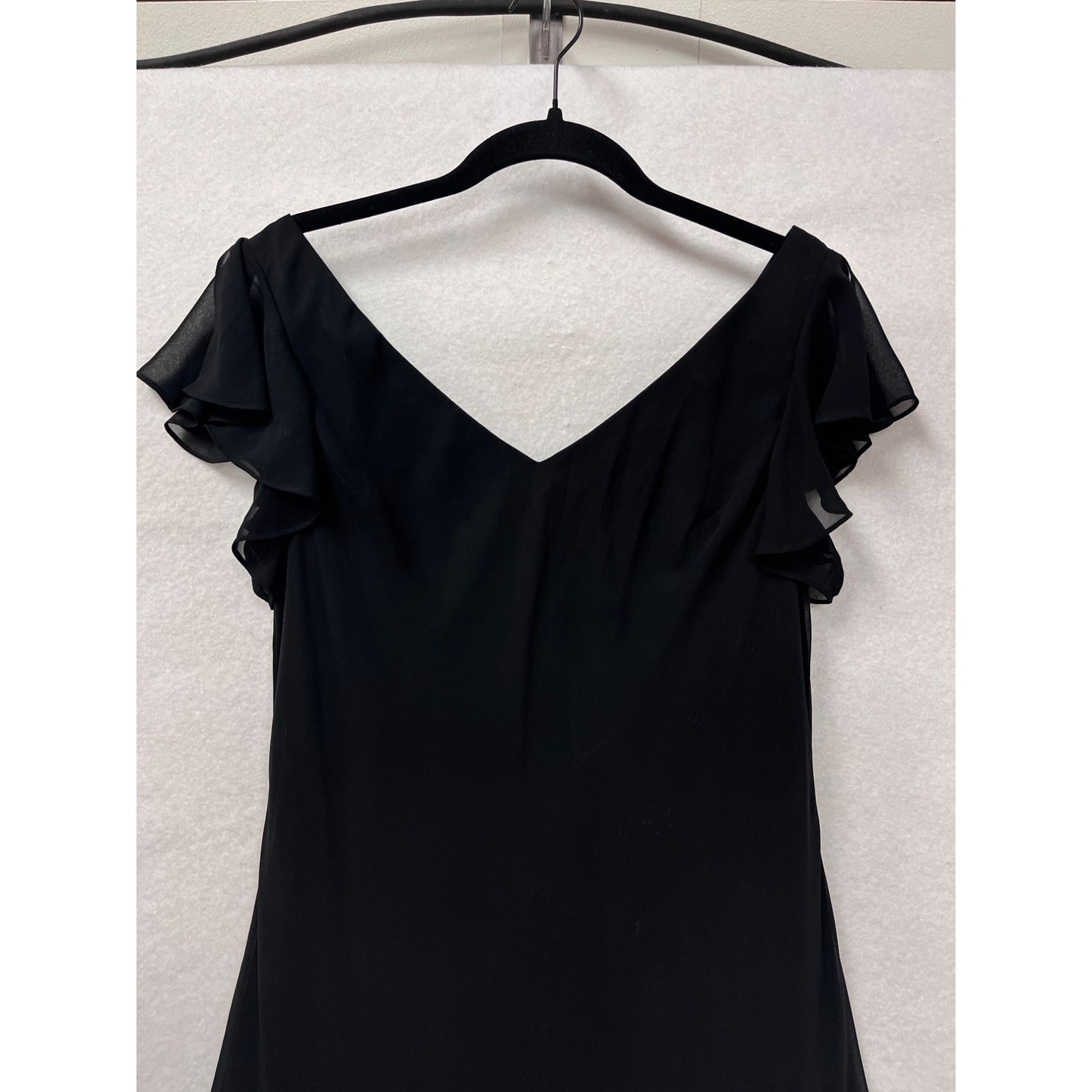 Black Chiffon Handkerchief Hem Dress With Pink Embroidery & Beading By S.L. Fashions Petite M/L #8919